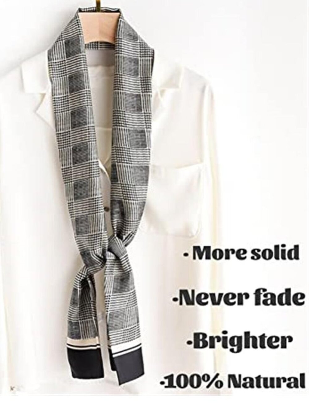27.5" Mulberry Silk Feeling Black and White Scarf Square Neck Satin Scarf